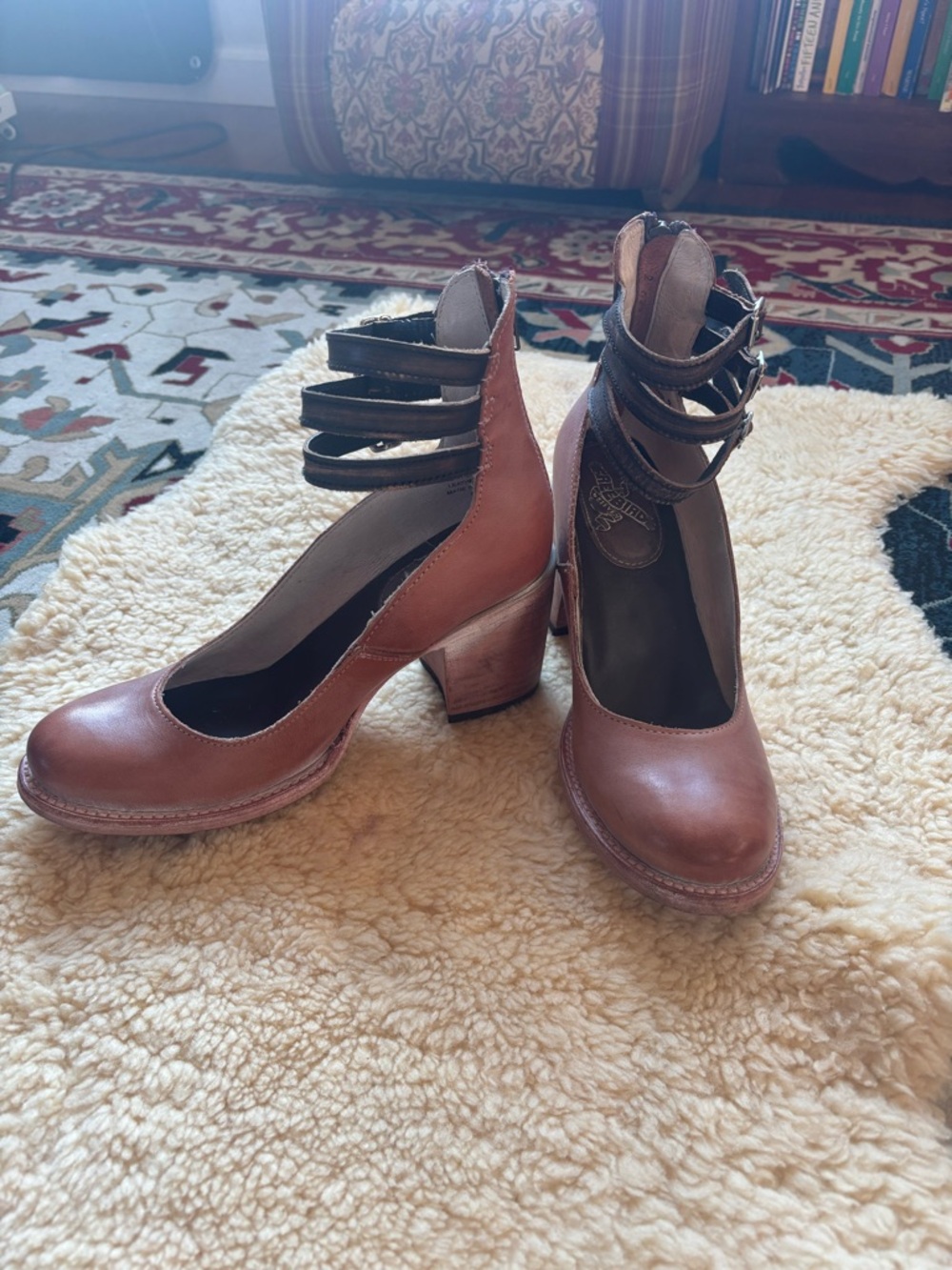 Freebird by Steven Brown Leather Strappy Block Heel Mary Janes